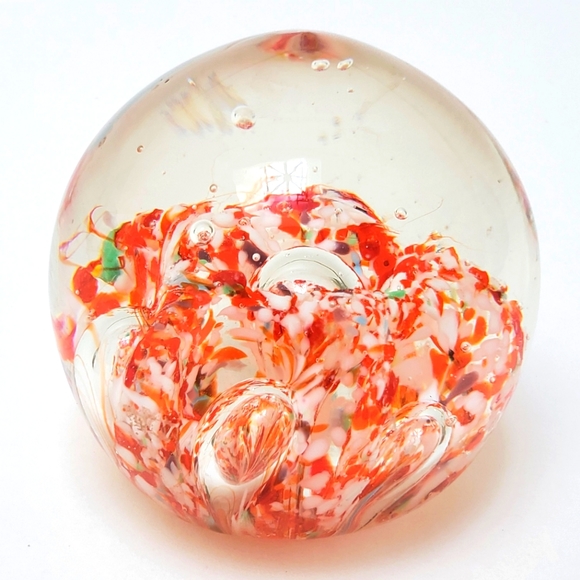 Glass Blown Paperweight Handmade Medium Orange White Swirl Unique Bubble… - Picture 2 of 11